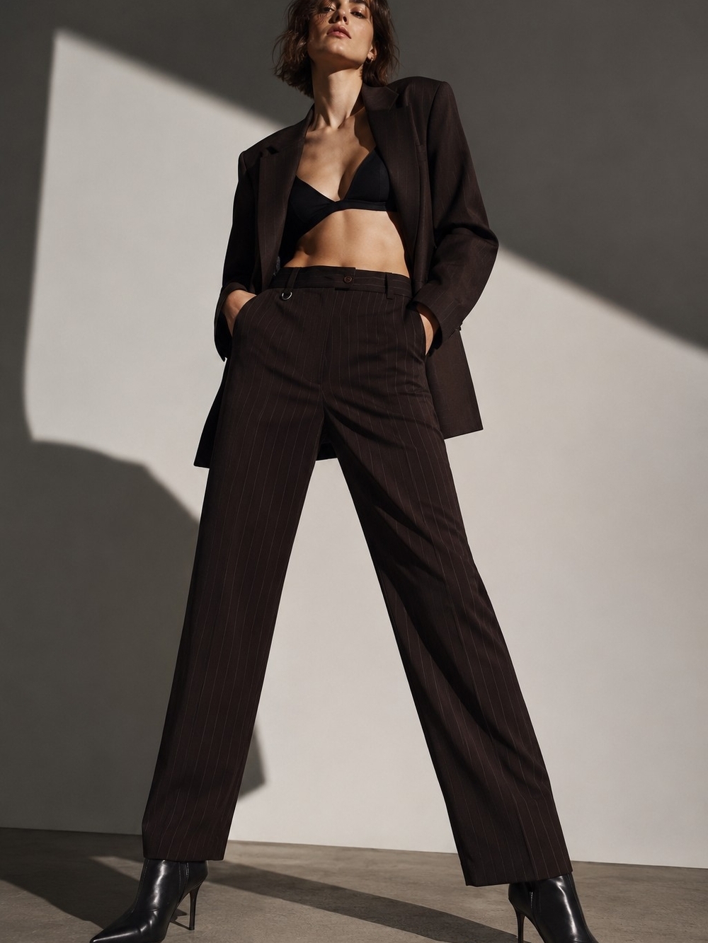 🤎 GLOBE Collection Brown Pinstripe Tailored Pants – Y2K